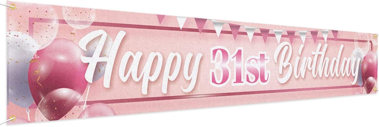 9.8 x 1.6 ft Large Sign Happy 31st Birthday Banner Pink - Cheers To 31 Years Old Decor