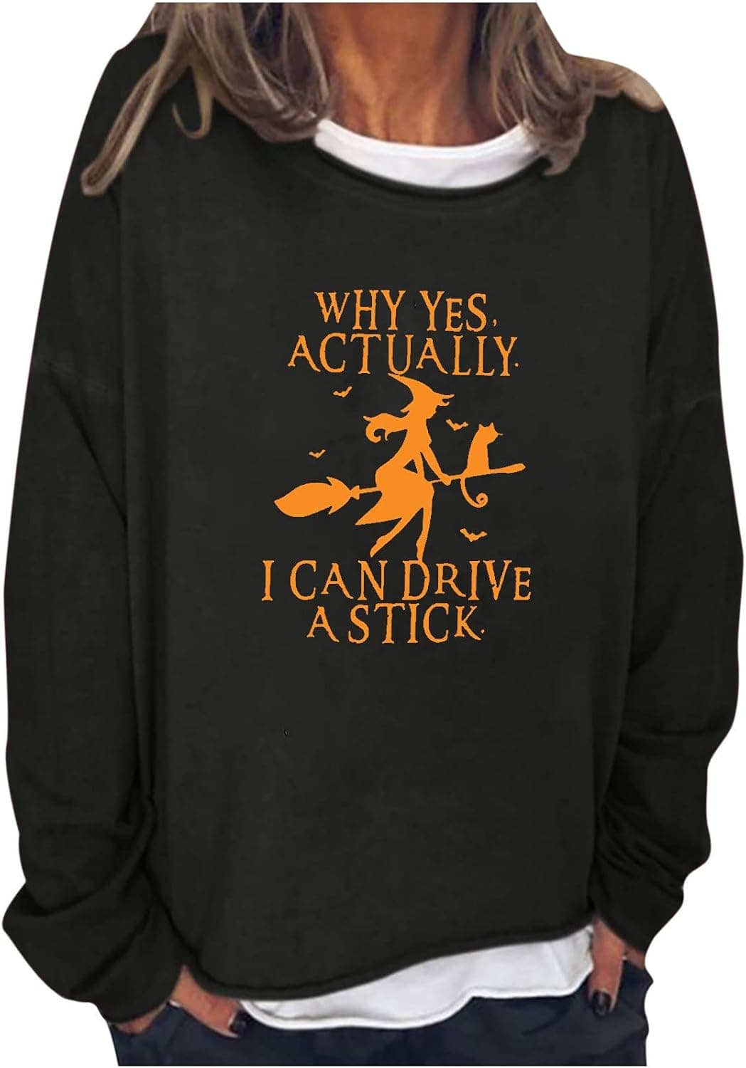 WHY YES Actually I CAN Drive A Stick Funny Crewneck Sweatshirt Womens Letter Print Tops Long Sleeve Pullover Shirts