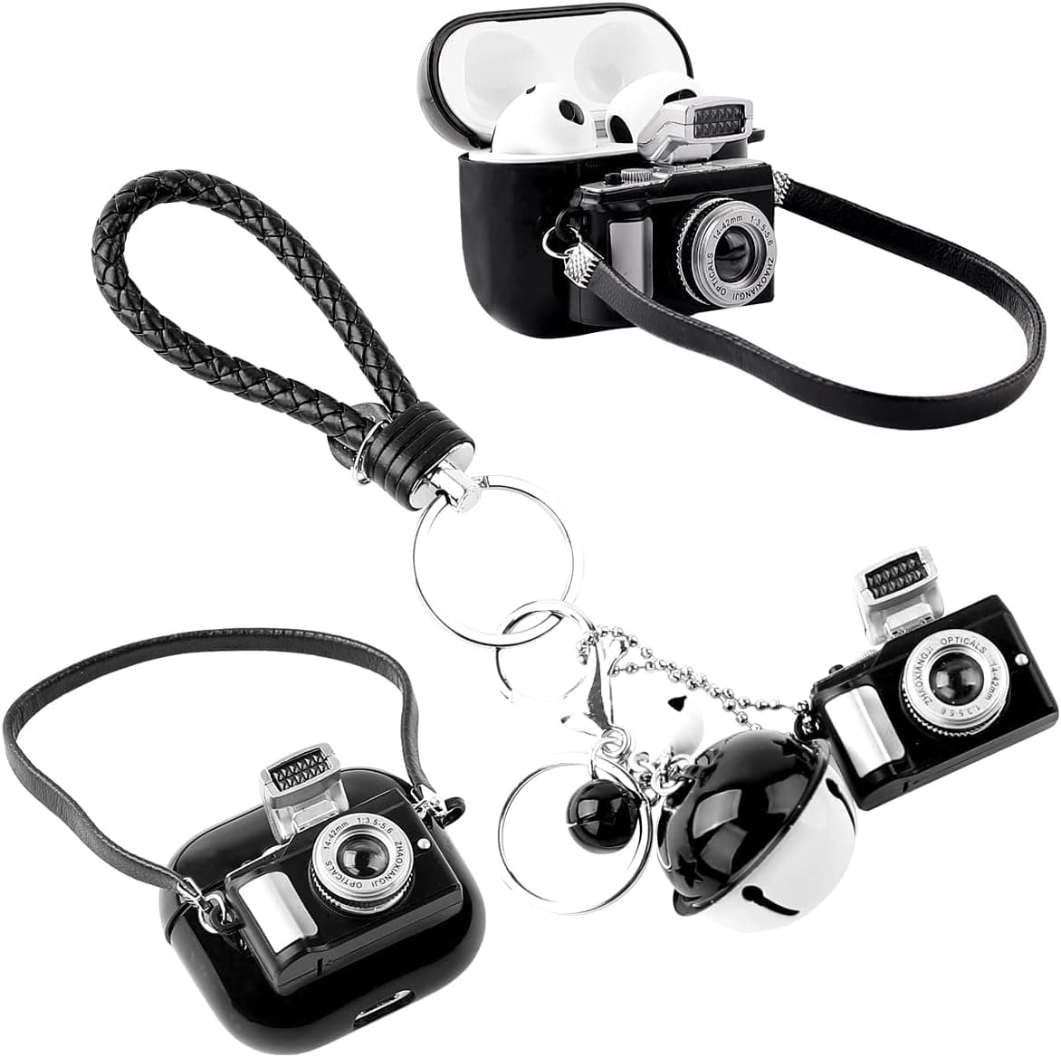 TEMTOOE Silicone Case Cute Cover Compatible for Apple Airpods 1,2,3&Pro [Retro Camera with Flash Keychain Doll] (Airpods 3)