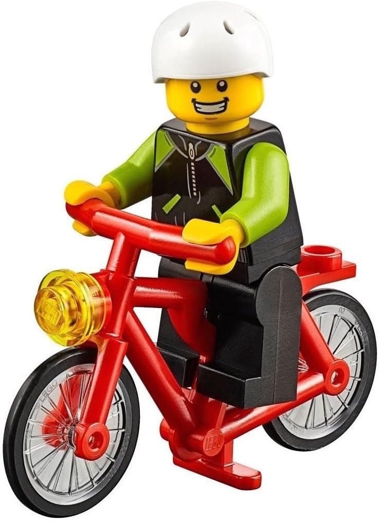 LEGO City Minifigure: Cyclist w/ Bicycle (Lime & Black Jacket) 60134