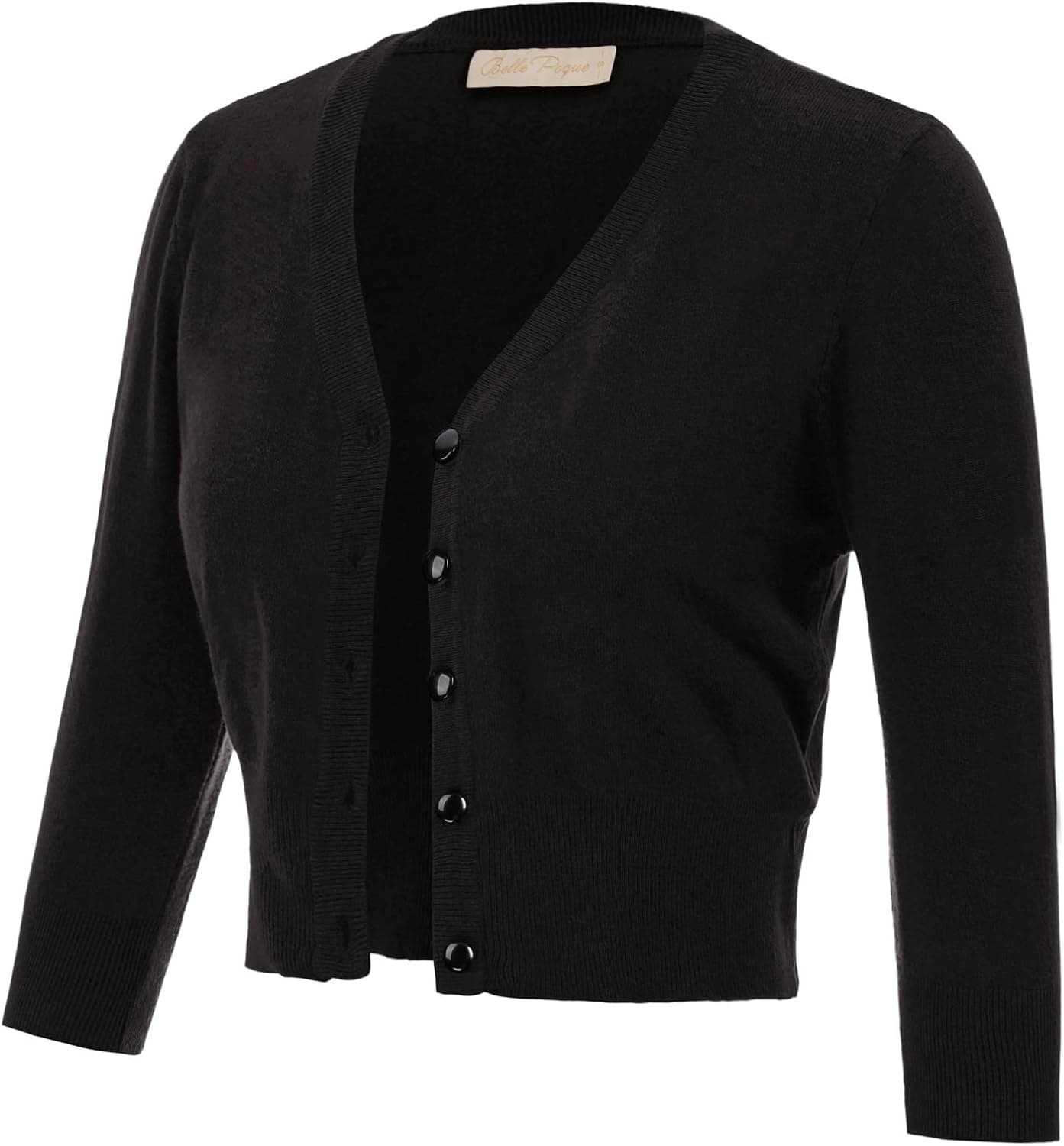 Belle Poque Women's 3/4 Sleeve V-Neck Button Down Cherries Embroidery Cropped Cardigan Sweater Coat