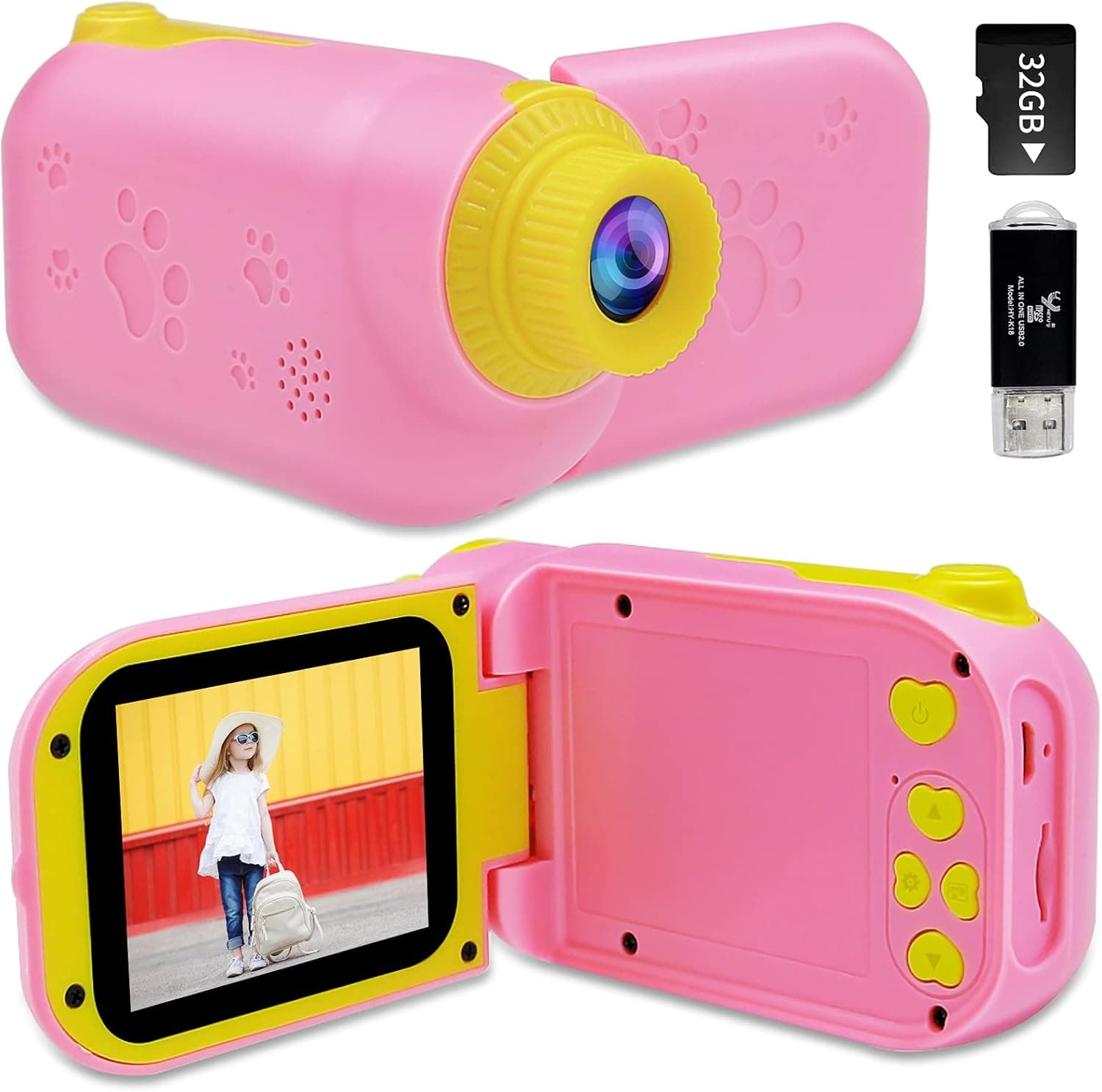 Kids Camera, Kids Video Camera Camcorder 1080P 2.4 inch IPS Screen Digital Kids Video Camera Recorder for 3 4 5 6 7 8 9 10 Years Old Boys Girls Birthday with 32G SD Card