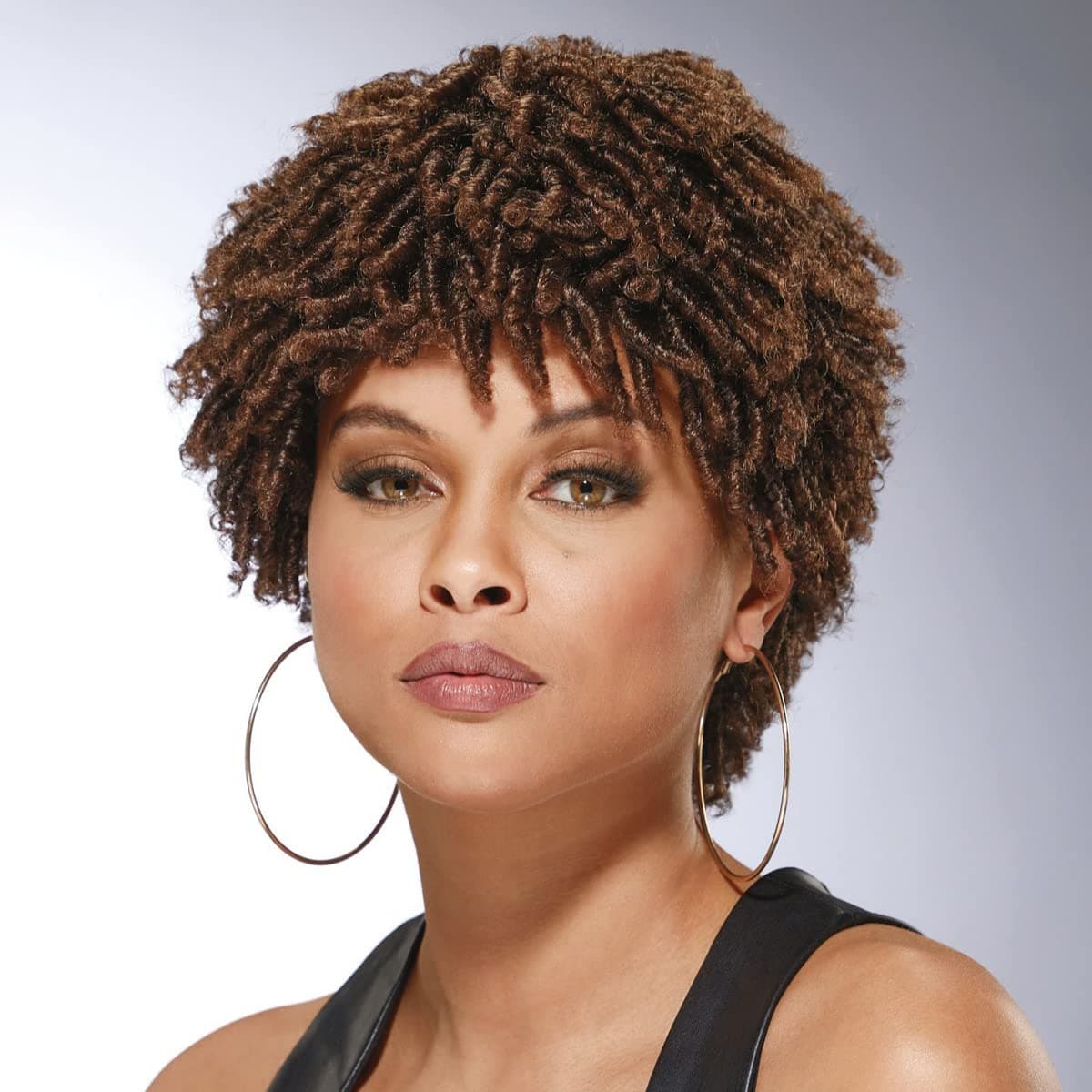 Especially Yours Indigo Wig Natural Short Wig with Trendy Spiral Curls, Bouncy Volume/Runway Shades of Black and Brown