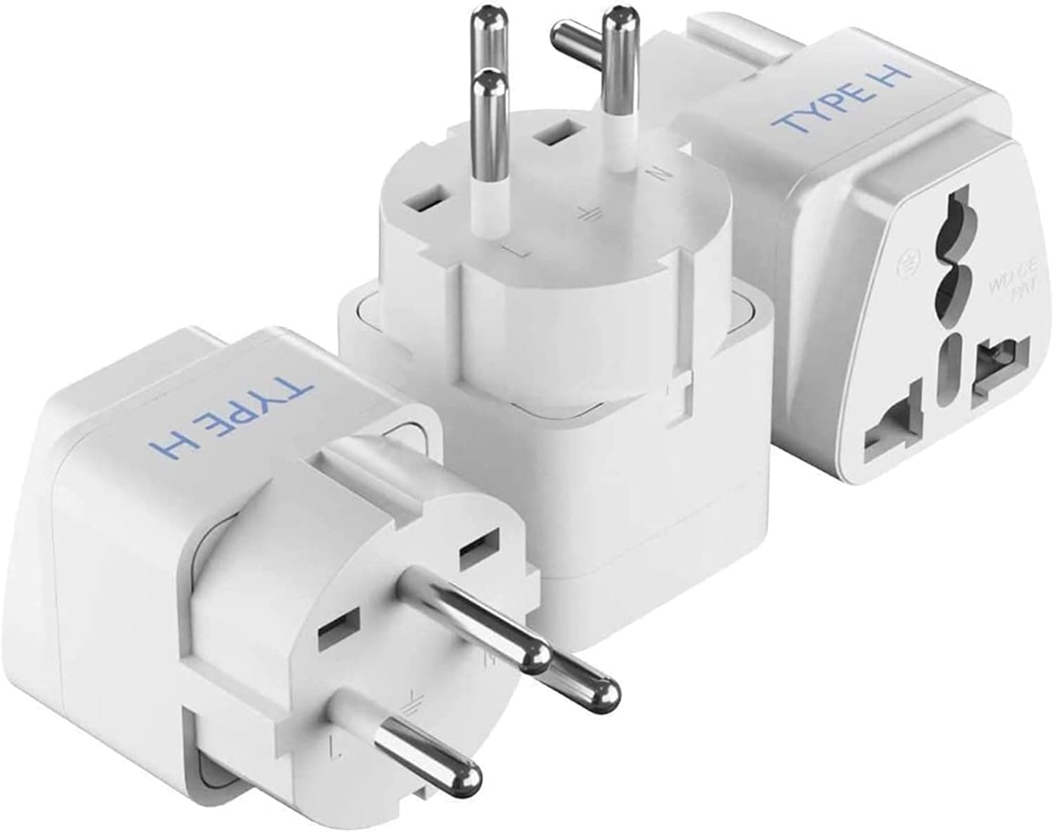 Ceptics Israel Power Adapter Travel Universal Plug,Works in Palestine,Jerusalem,Holy City-Perfect for Charging your Electronic Devices (Type H)- Safe Grounded Connection-3 Pack (GP-14-3PK),White