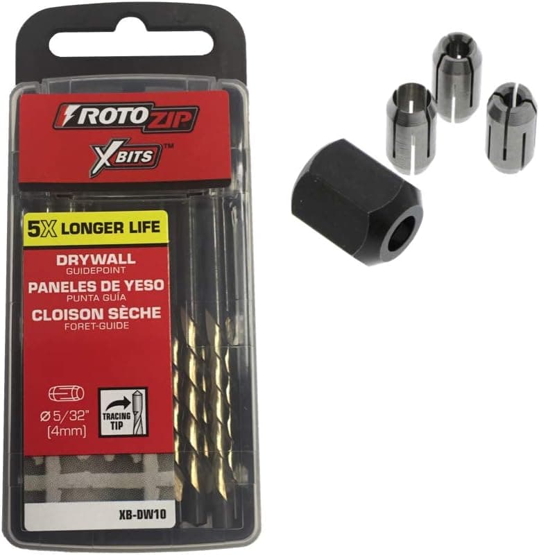 10-Pack Roto-Zip X-Bits for Drywall Routers and Roto Tools - 5/32" Guide-Point Cutout Bits PLUS 3-Piece Collet and Nut Set