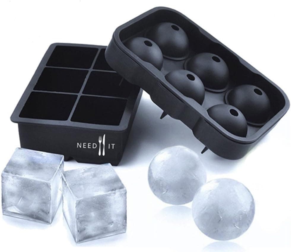 Ice Cube Trays by NeedIt and Perfect Sphere Ice Molds Set of 2. Silicone Big Ice Ball Maker For Cocktails, Whiskey Glasses, Scotch Bourbon. Ice Molds With Lid BPA-free For Ice Cream, Baking Cake Molds
