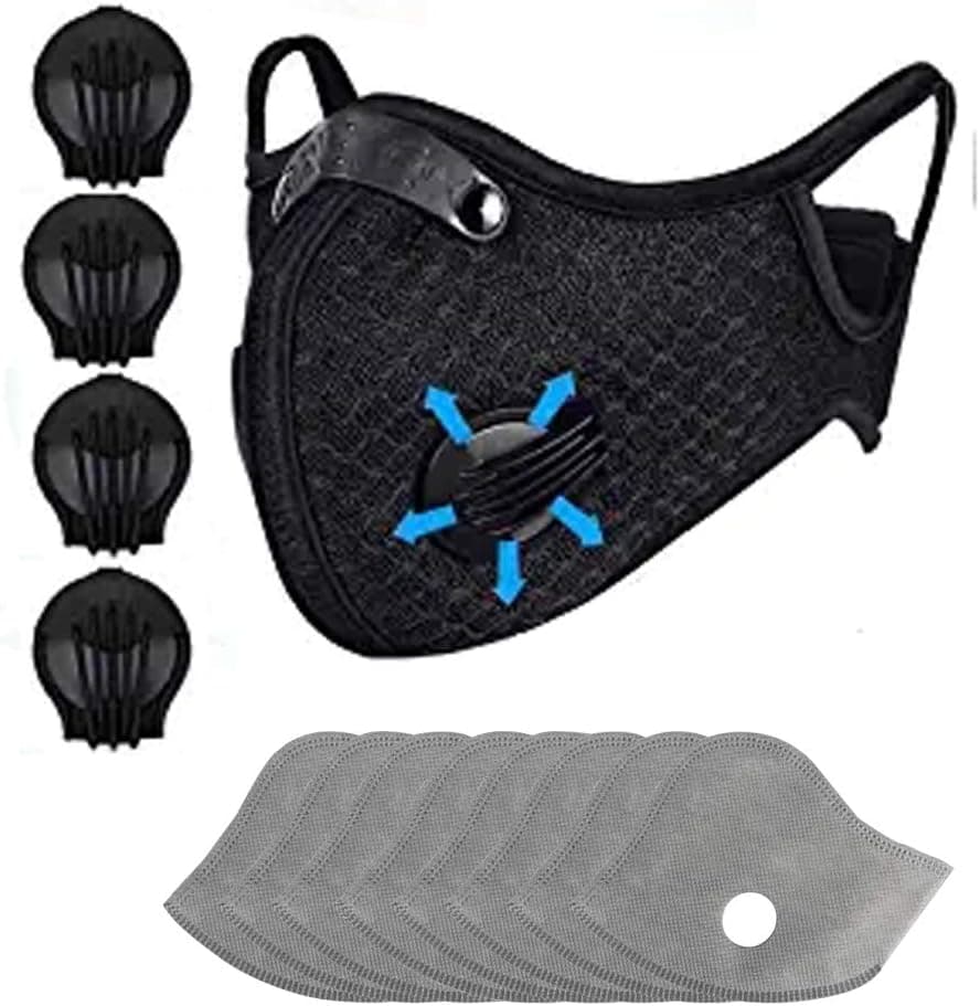 1 Pcs Unisex Protect Mouth Cover Adjustable Reusable with 8 Filters for Allergies Woodworking Running Sanding Mowing(Black) (1 pcs)