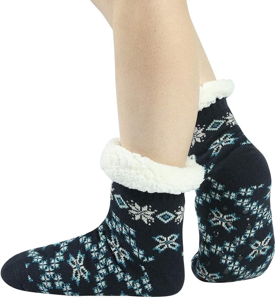Sunew Women Slipper Socks, Girls Winter Warm Thick Fleece Lining Socks Fuzzy Soft Home Grippers Thermal Socks