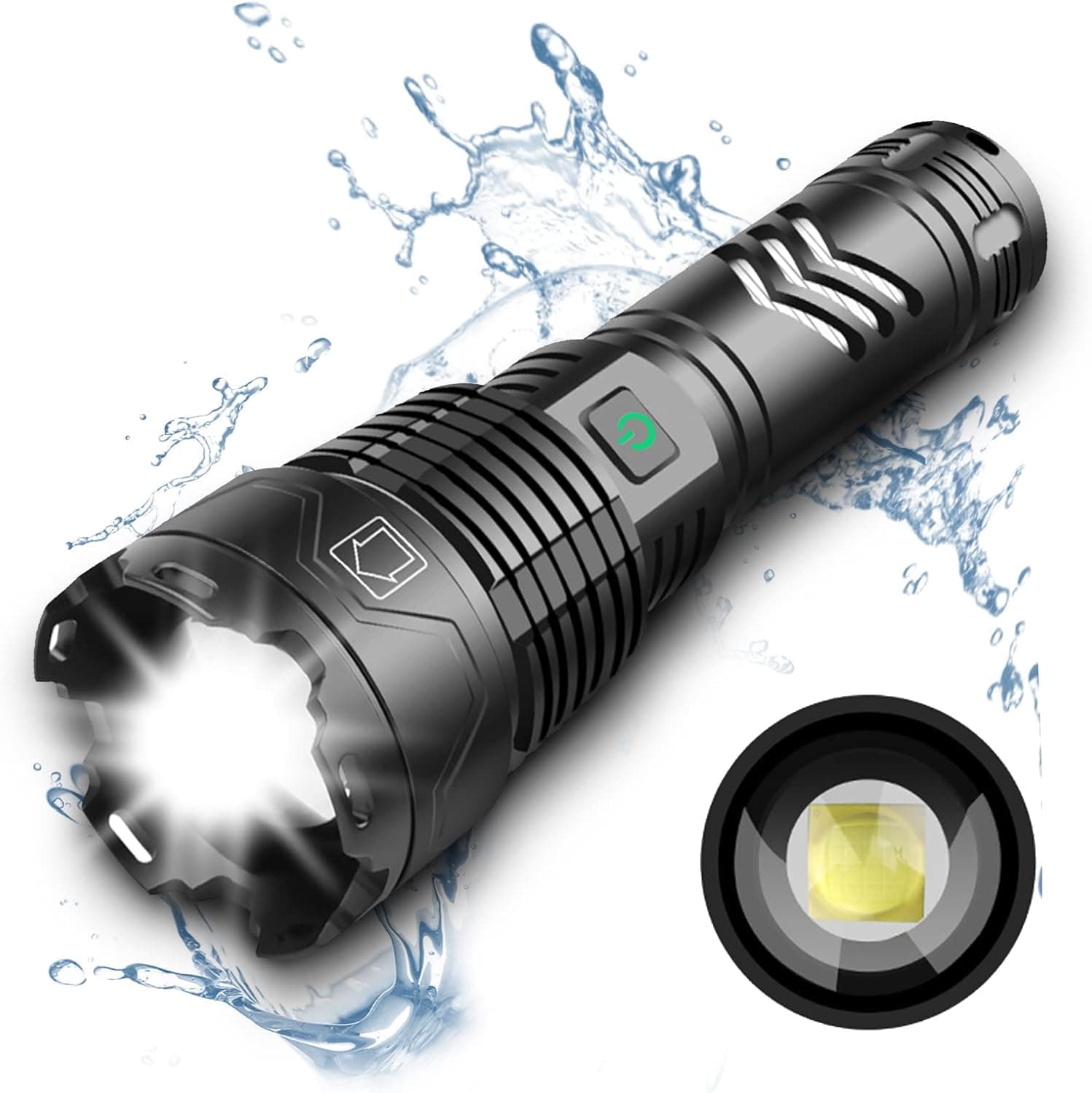 Rechargeable Flashlights High Lumens,120000 Lumens High Power Super Bright LED Handheld Military Grade Strongflashlight,USB Fast Charge,Ipx6 Waterproof,For Outdoor Hiking Running Camping Emergencies