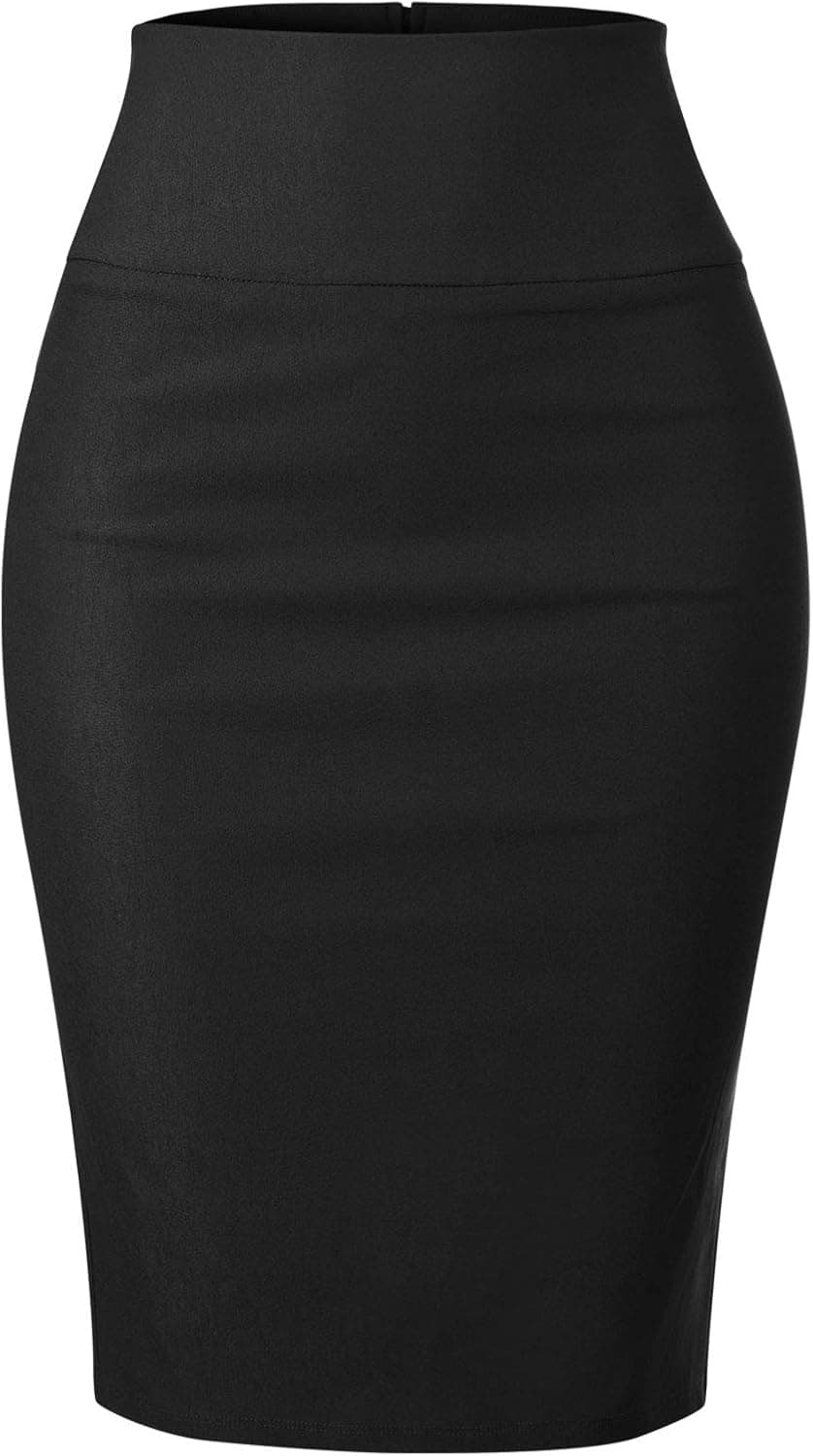 MixMatchy Women's Stretch Office Knee Length Midi Pencil Skirt