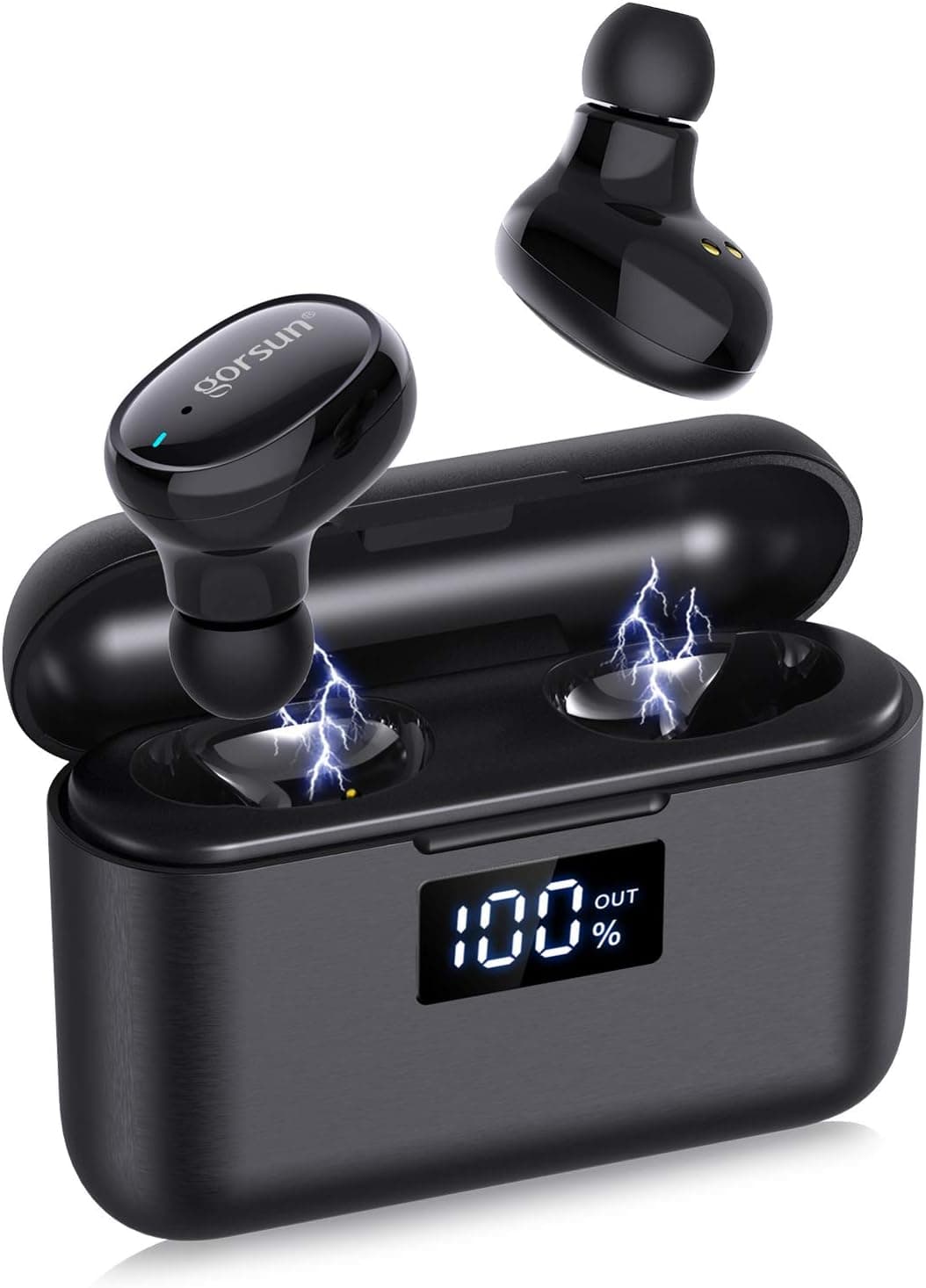 gorsun 【100 Hrs Playtime】 True Wireless Earbuds Bluetooth Headphones with Built-in Microphone, Waterproof TWS Stereo Earphones with LED Display Charging Case,Touch Control Headset for Sport