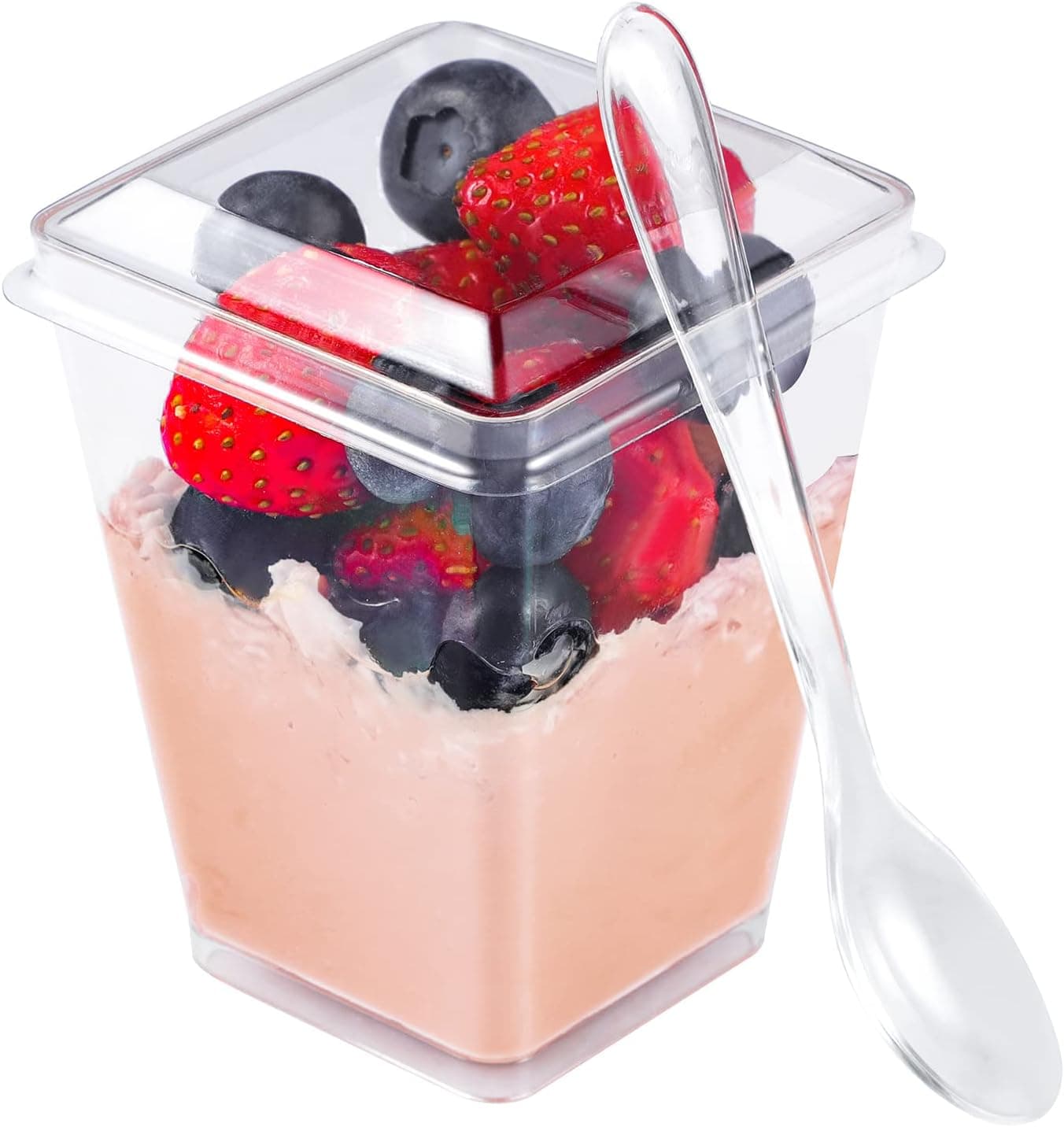 EASERCY 50 Pack 5 oz Plastic Dessert Cups with Lids Parfait Cups with Lids Appetizer Cups for Party Mini Dessert Cups with Spoons Clear Plastic Cups with Lids Pudding Fruit Ice Cream Cups