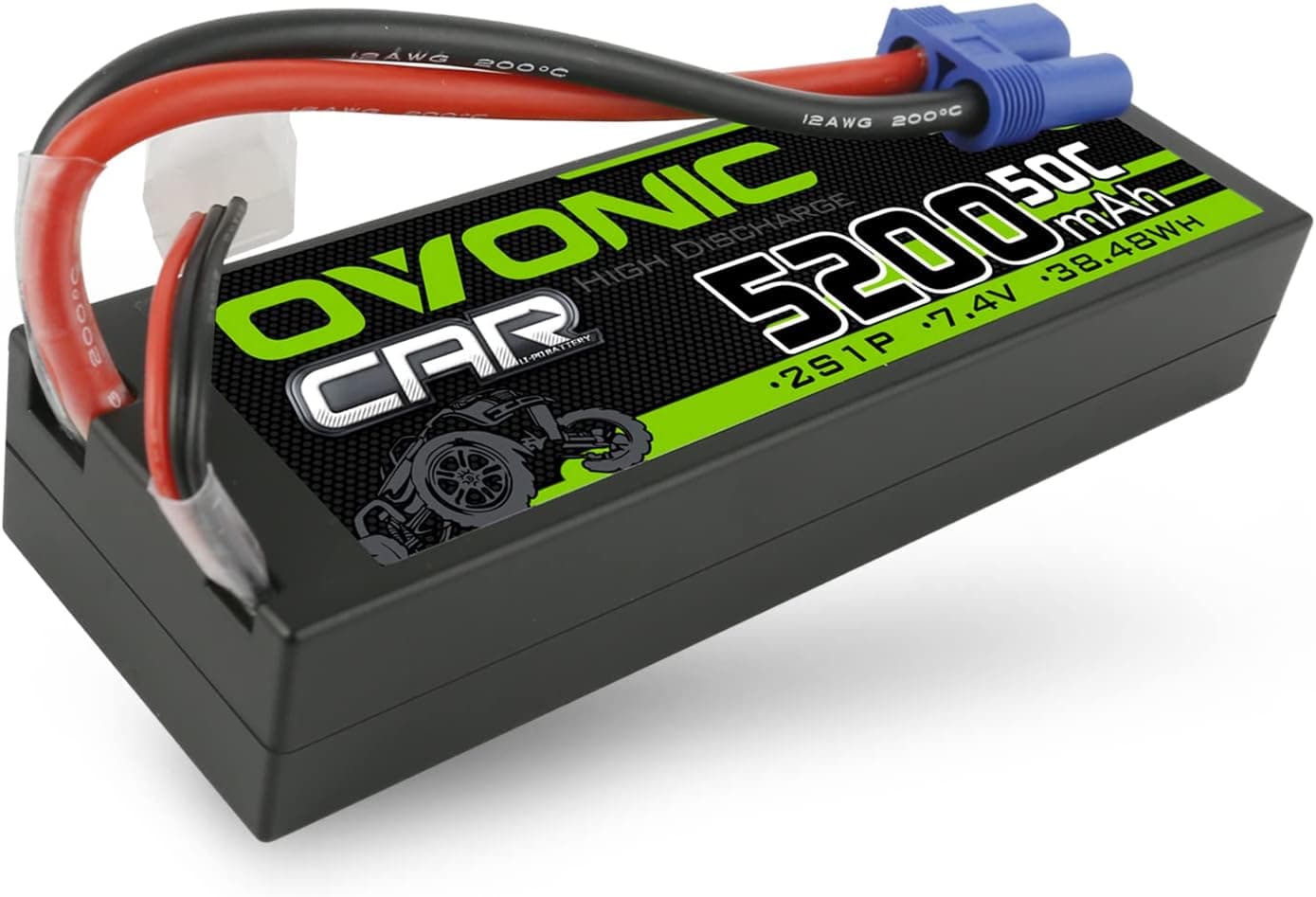 OVONIC 2S Lipo Battery 50C 5200mAh 7.4V Lipo Battery with EC5 Connector for Arrma 1/5 1/8 1/10 RC Car and Truck