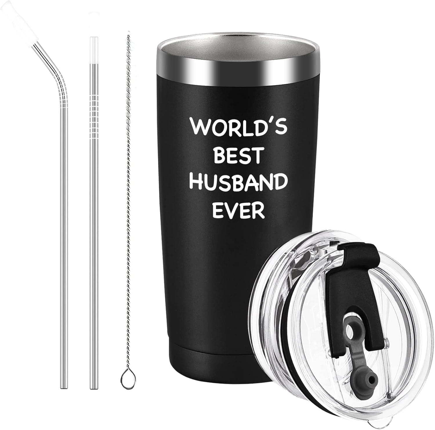 Qtencas Valentine Gifts for Husband, World's Best Husband Ever Stainless Steel Travel Tumbler, Valentine's Day Gifts for Husband Hubby lover Men Him from Wife, Best Husband Tumbler Gifts(20oz, Balck)