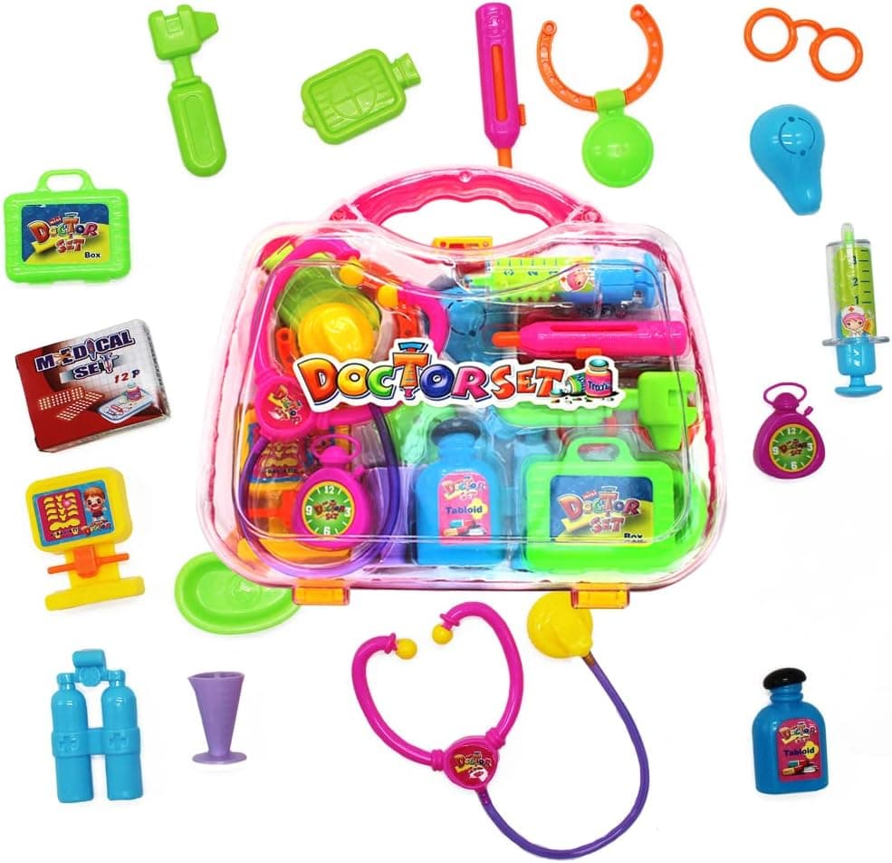 Dazzling Toys Kids 16 Piece Little Doll Doctors Medical Kit Adorable Accessories Role Play Set