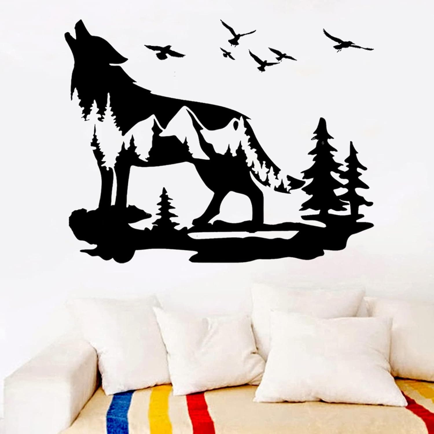Timberwolf Wall Sticker, Art Mural Animal Bird Sticker Decorative Removable Black Wolf Wall Sticker Suitable for Bedroom Living Room Classroom Game Room Office Wall Decor