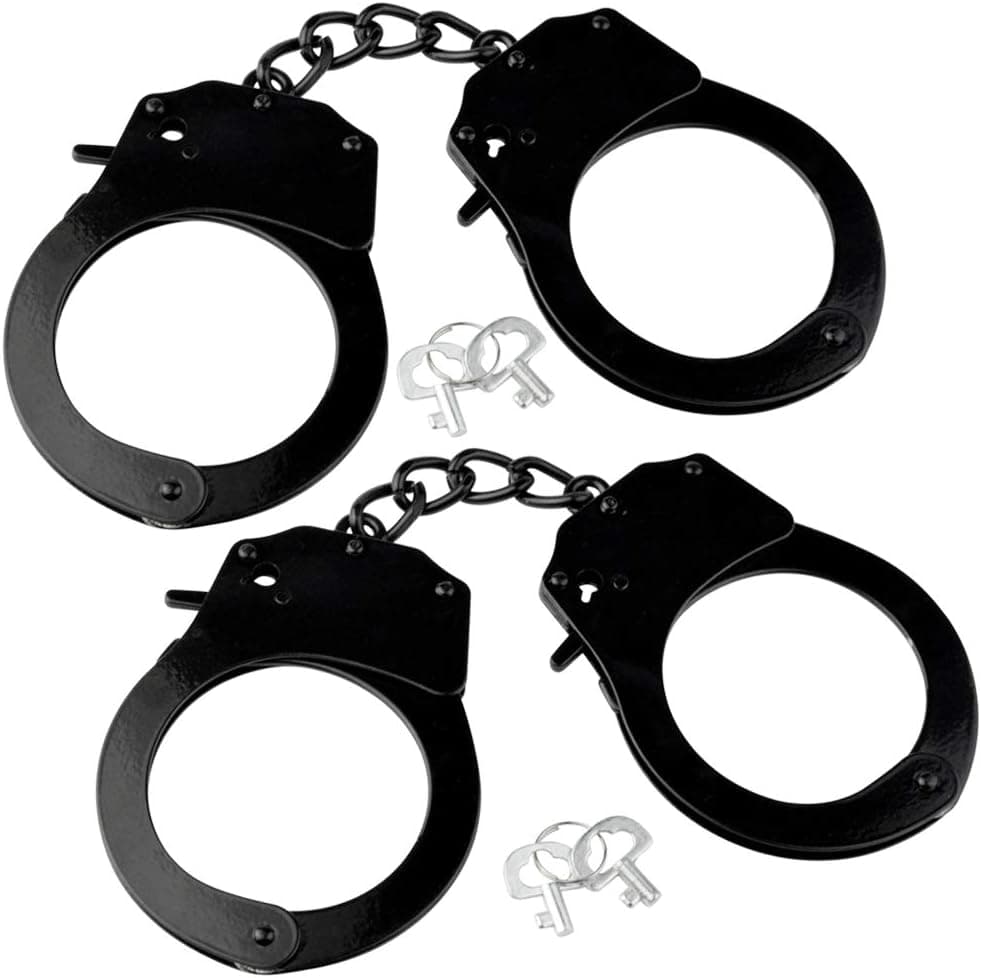 Fengek 2 Pcs Metal Handcuffs with Keys for Cosplay Police, Black Handcuffs Prop Dress Ball Party Cosplay for Kids