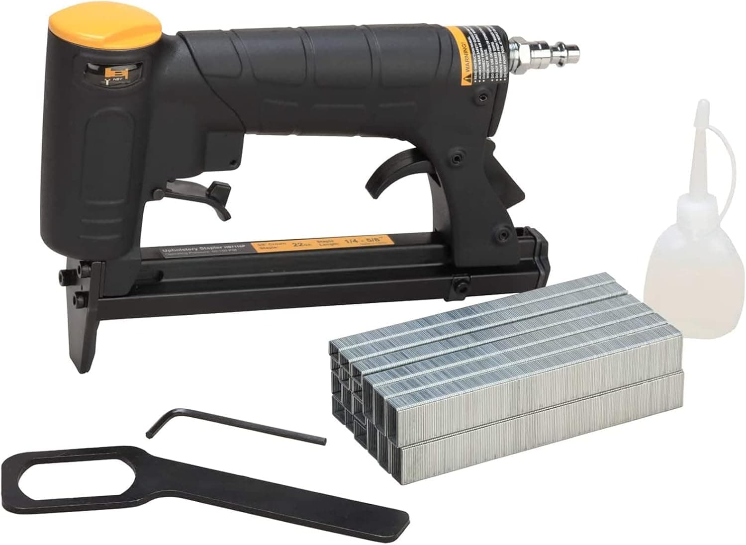 HBT HB7116P-KT 22 Gauge 3/8-Inch Crown Pneumatic Upholstery Stapler, Air Stapler Kit, with 6000 Staples, 1/4-Inch to 5/8-Inch