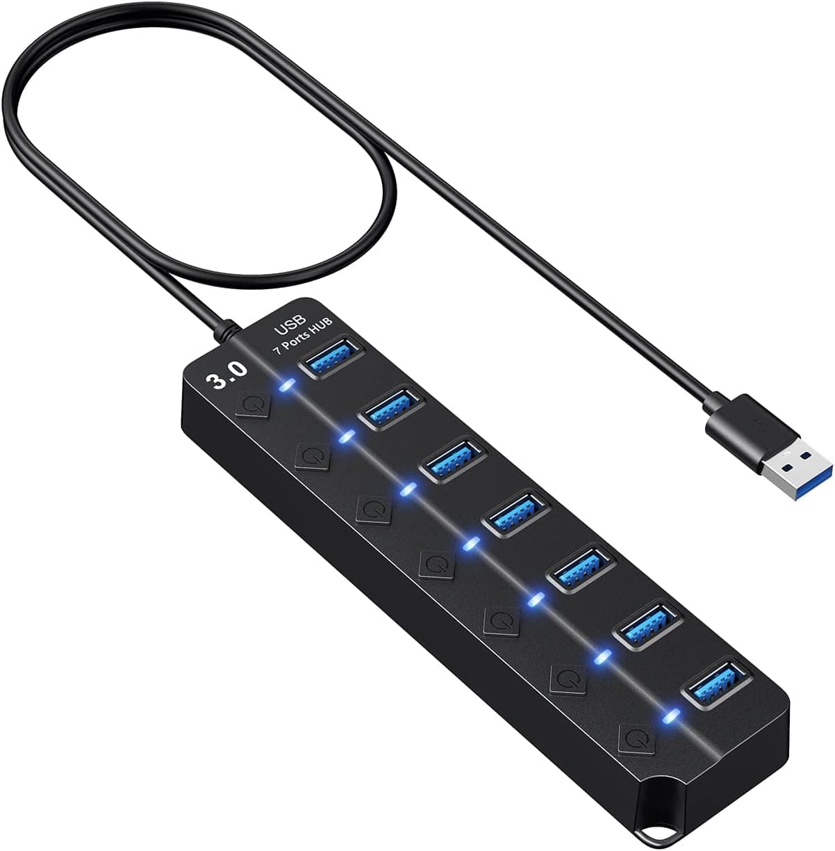 USB Hub 3.0 Splitter, Miuhhur 7-Port USB Hubs, Multiple Ports Expansion, Individual On/Off Switch LED Indicator, Slim Portable Data Expander for Laptop, Keyboard, Mouse, Adapter - 3 Feet USB Cable