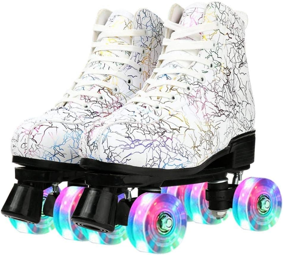 Gets Women's Roller Skates Light Up Wheels, Leather Adjustable Double Row Roller Skates Illuminating Derby Skates Illuminating for Teens and Youth