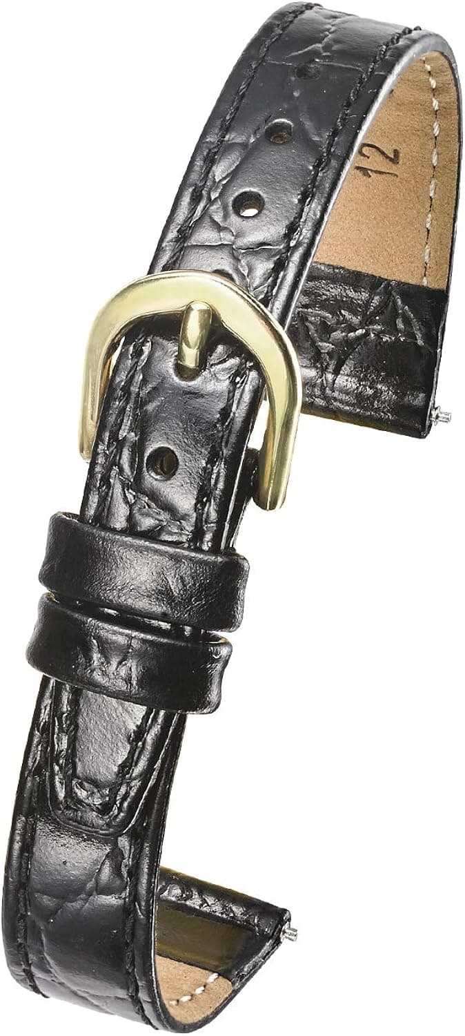 Alpine Genuine Leather Watch Band Strap in Shiny Crocodile Grain Finish - Black, Brown, Light Brown, Red, Blue in Sizes 12, 14mm