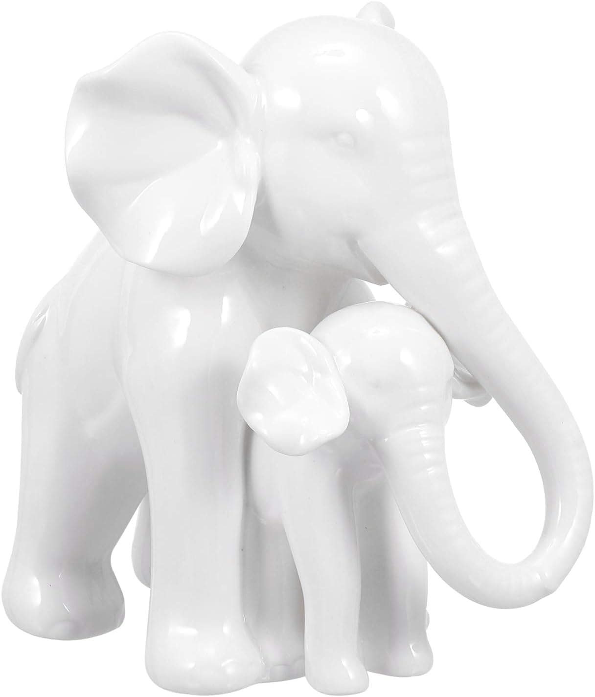 IMIKEYA Elephant Mother and Baby Figurines White Ceramic Thai Elephant Sculpture Good Luck Wealth Fortune Elephant Feng Shui Collectible Figurines Desktop Ornaments