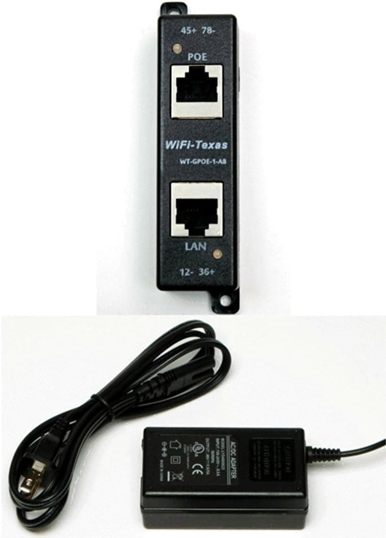 WT-GPOE-1-48v30w Gigabit Passive Poe Injector, Power Over Ethernet - Wall Mount with Power and Data Shared on All 4 Pairs. for 802.3at and Poe+ with 48v 30w Power Supply