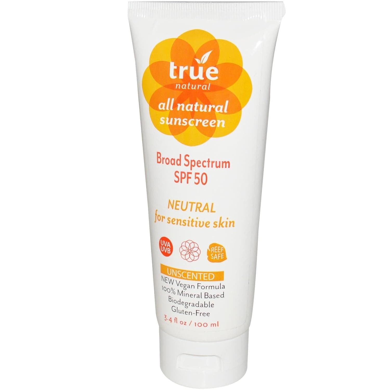 True Natural SPF 50 Sunscreen, NEUTRAL / Unscented, Broad Spectrum 3.4 oz