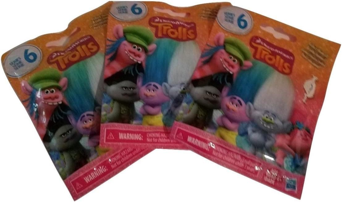 Set of 3: DreamWorks Trolls Surprise Mini Figure Series 6 Blind Bag - Each Package includes 1 Mini Figure