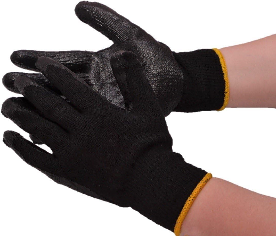 String Knit Palm Latex Dipped Gloves, 10-pairs Black X-large