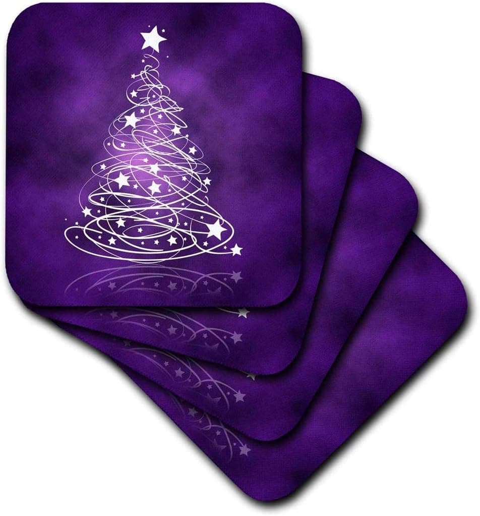 3dRose CST_128256_1 Sparkling Christmas Tree on Purple Soft Coasters, Set of 4