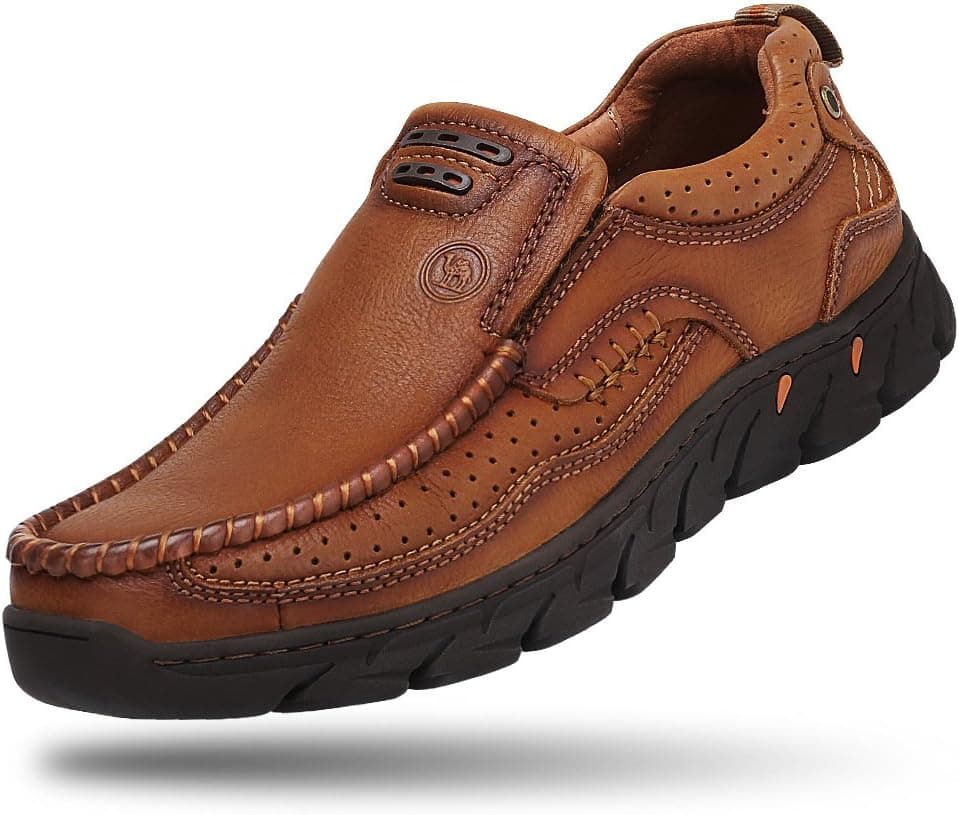 CAMEL Men Loafer Slip-on Shoes Cushion Slip Resistant Genuine Leather Fashion Driving Boat Sneakers Casual Walking Performance Dress Shoes