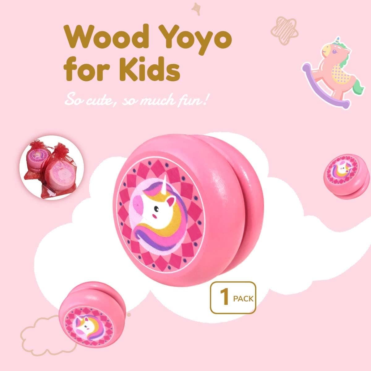Wooden Looping Pink Yoyo for Kids, Easy to Play, Auto Return, Unbreakable -Let's Have Fun 【Gift Pack】