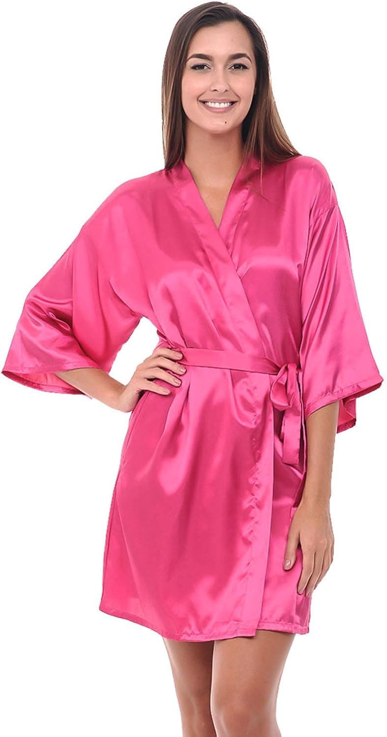 Alexander Del Rossa Womens Satin Robe, Mid-Length Dressing Gown, XS Magenta (A0747MAGXS)