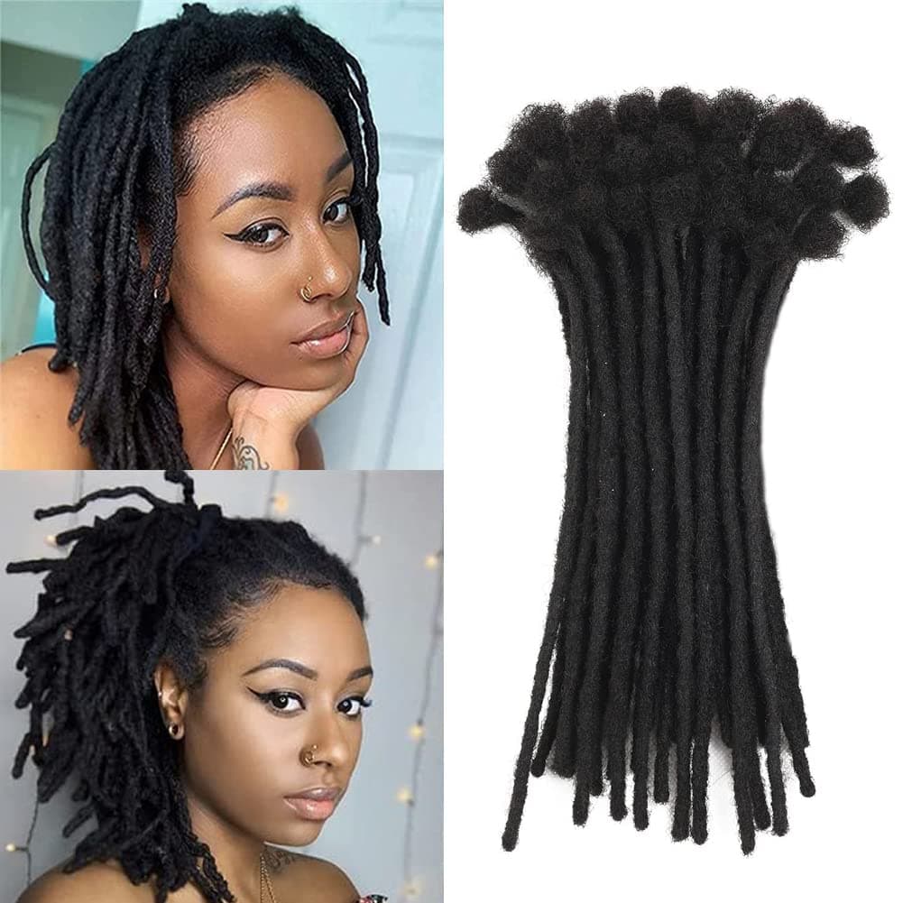 6 Inch 30 Strands Loc Extensions Human Hair 100% Handmade Permanent Dreadlock Extensions for Women Men Can Be Curled and Bleached Loc Extension with Needle(width 0.6cm natrual color)