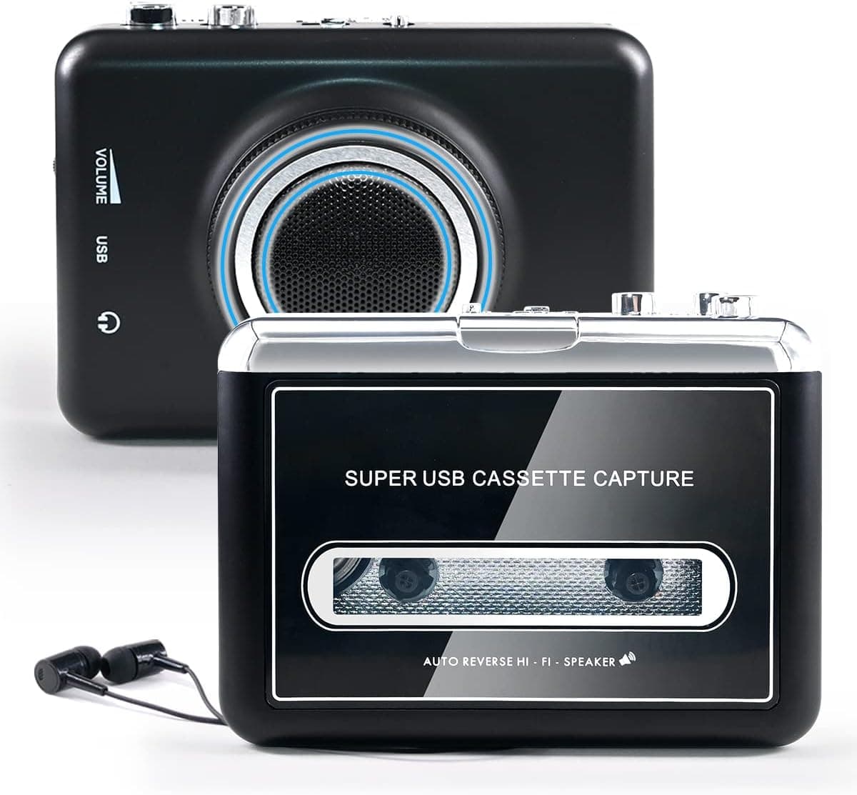 Updated Walkman Cassette Player with External Speaker– Cassette Tapes to MP3 Converter -Cassette Converter to Digital Files via USB Cable- Compatible with MAC Laptops and Personal Computers