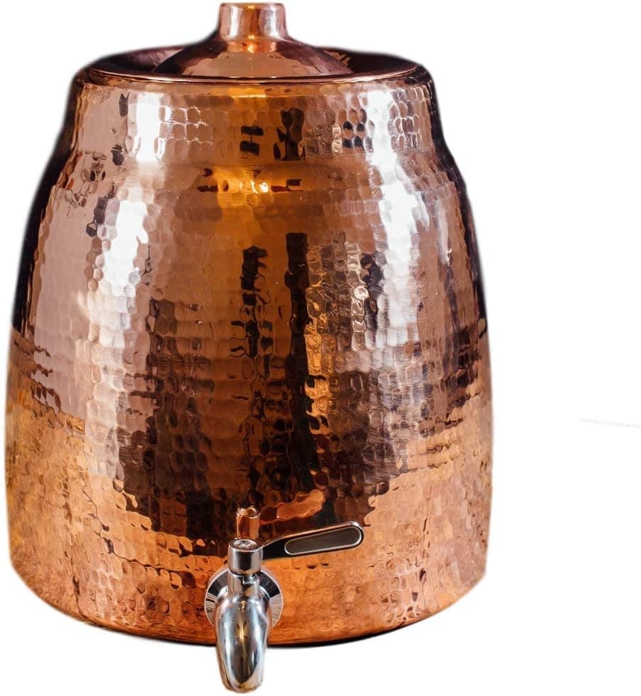Sertodo Copper Niagara Water Dispenser, Hand Hammered 100% Pure Copper, 2.5 Gallon Capacity, Lid and Stainless Steel Spigot Included