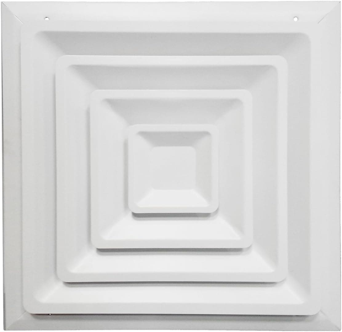 Shoemaker 425 Series 14" x 14" White Step Down 4-Way Diffuser with Damper (For 14" x 14" Hole)