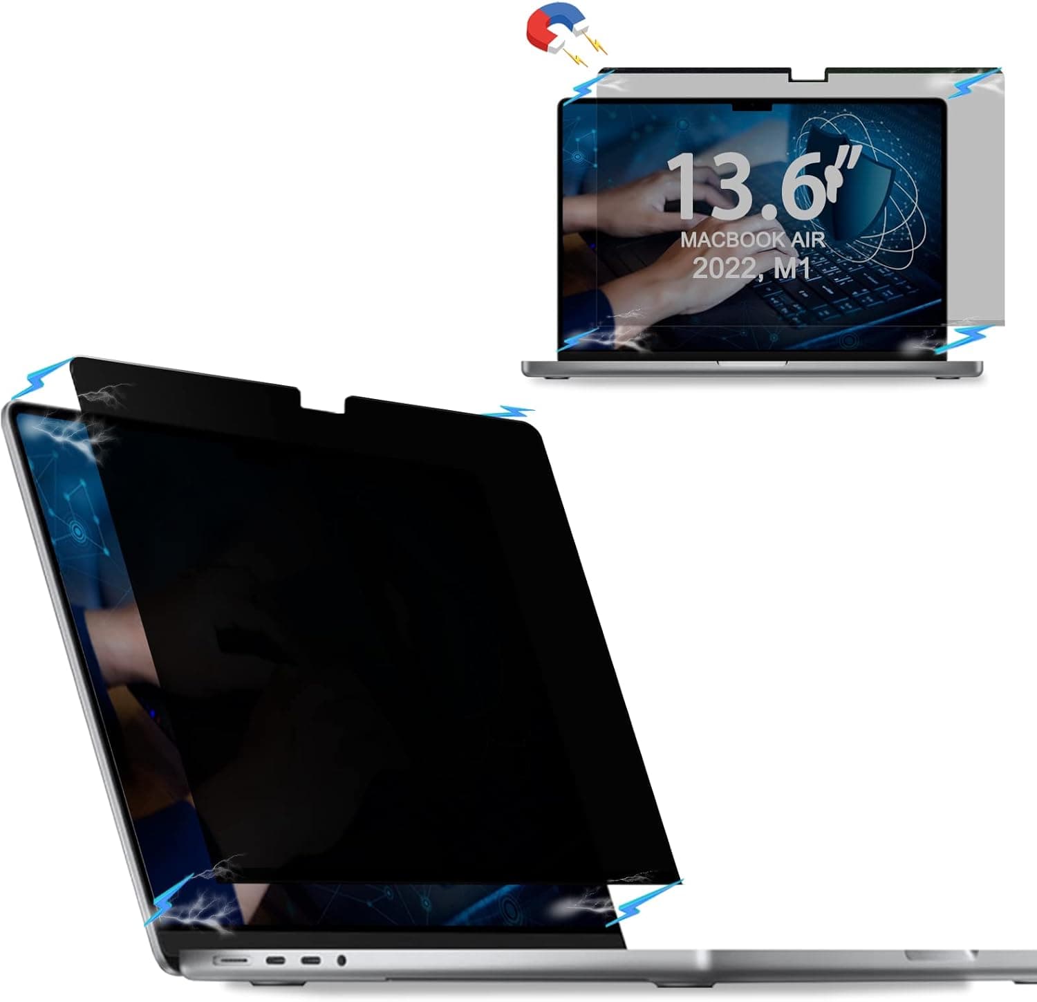USICOOR Privacy Screen Protector for MacBook Air 13.6 inch M2 (A2681) 2022 Release, Anti-blue light anti spy Removable Easy installation No bubble privacy filter