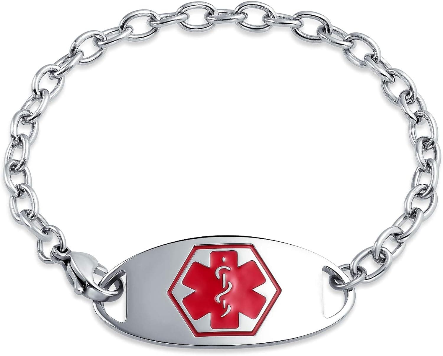 Customizable Engravable Identification Medical Alert ID Miami Cuban Link Chain Bracelet for Women Stainless Steel 7.5 Inch