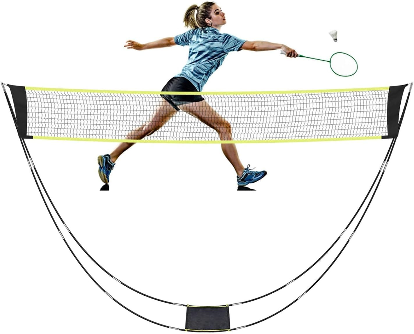 OSZLES Portable Badminton Net with Stand Carry Bag, Foldable Volleyball Tennis Badminton Net Rack – Easy Setup for for Outdoor/Indoor Court, Backyard, No Tools or Stakes Required
