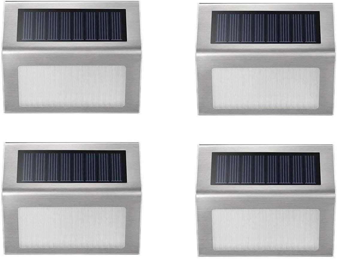Hoont Pack of 4 - Outdoor Stainless Steel LED Solar Step Light; Illuminates Stairs, Deck, Patio, Etc