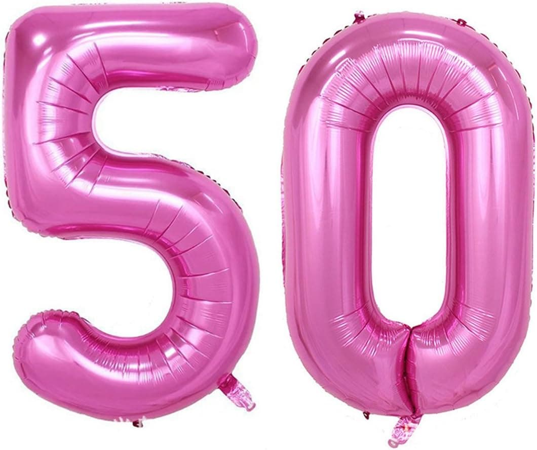 40inch Jumbo Rose Pink Foil Helium Digital Number Balloons, Women's 50th Birthday Balloon Decorations for Ladies, 50 Year Old Birthday Party Supplies
