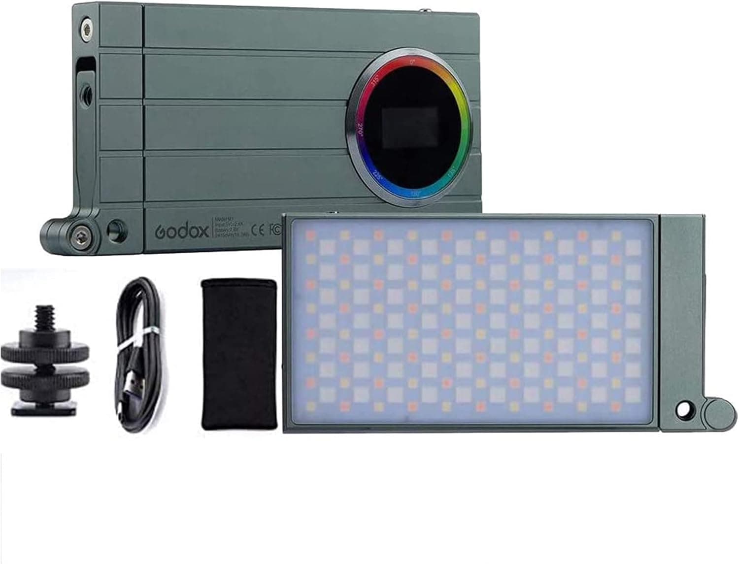Godox M1 RGB Mini Creative Light,Led Video Light,13W 2500k-8500k Adjustable,CRI97 TLCT 97 RGB 0-360 Full Color,Music Beats Light Function and 40 FX Lighting Effects with Aluminum Alloy Shell(Green)