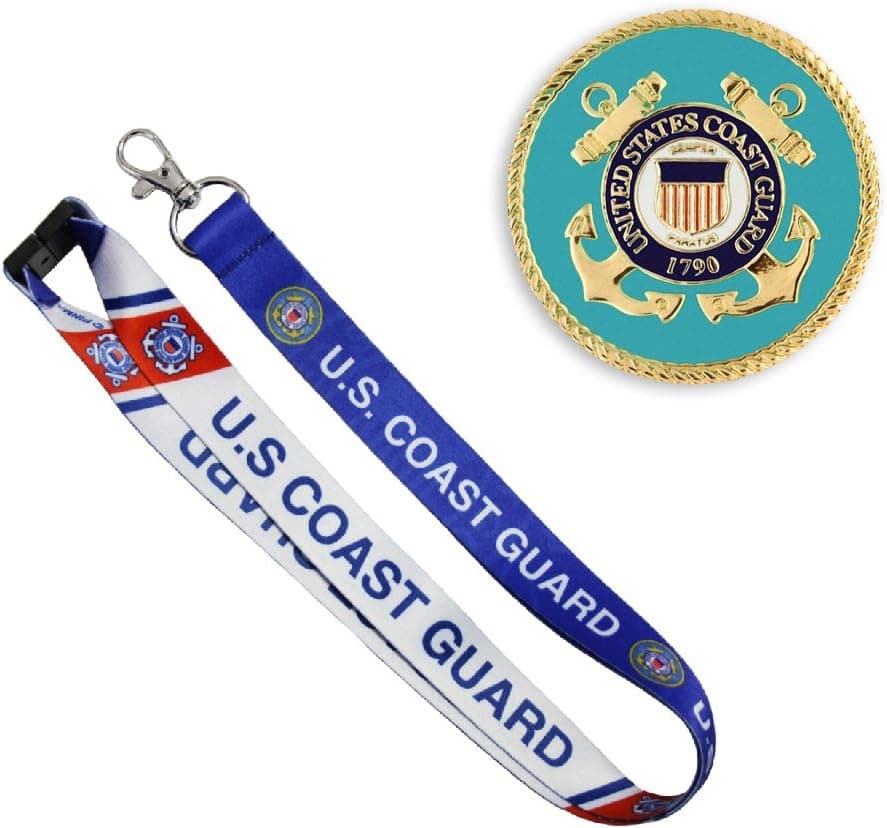 PinMart Gold US Coast Guard Lapel Pin & Matching Lanyard Military 2 Piece Bundle