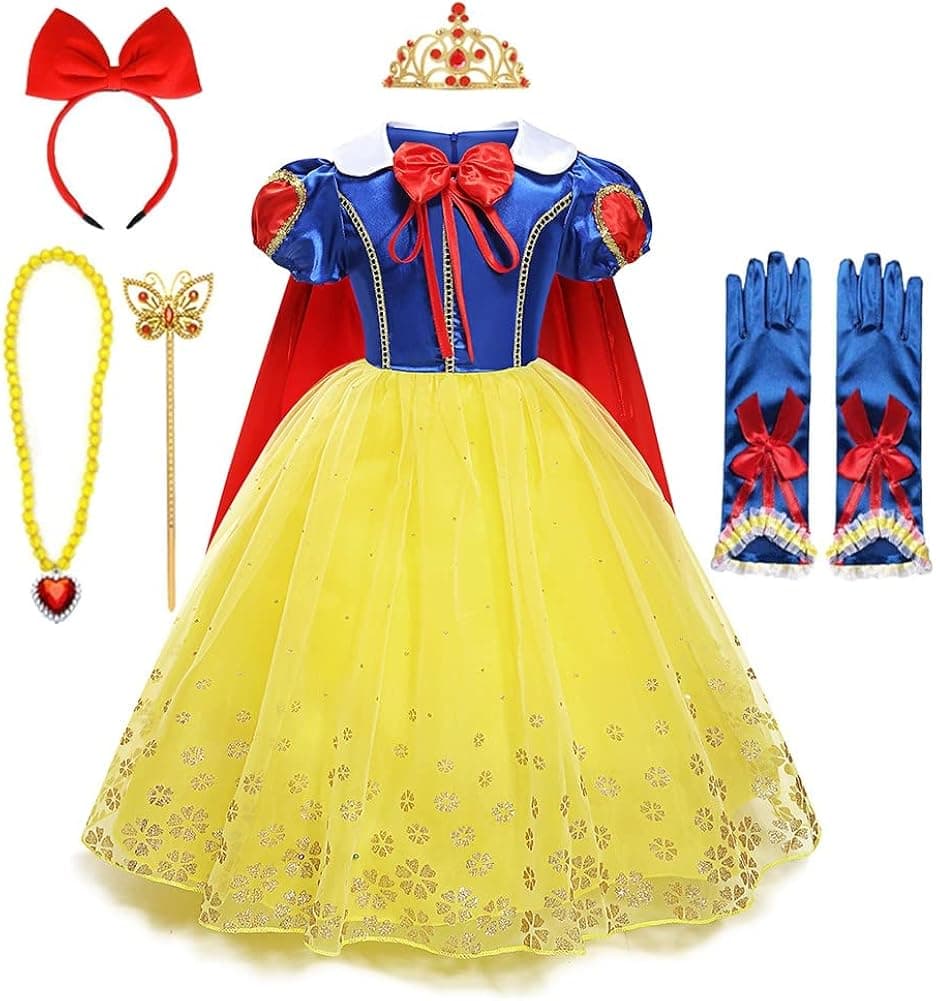 MYRISAM Snow White Princess Dress Up Costume Girls Halloween Carnival Cosplay Christmas Birthday Dress (w/Cloak Accessories)
