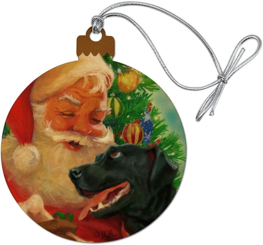 Christmas Holiday Santa and Black Lab Labrador Dog Wood Christmas Tree Holiday Ornament