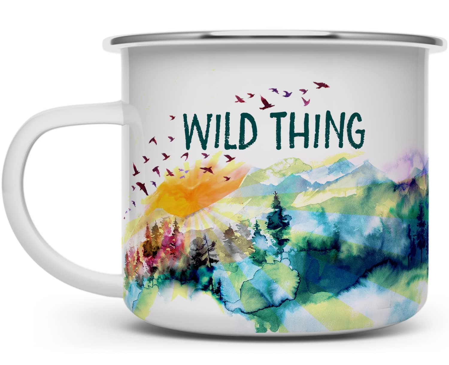 Wild Thing Enamel Campfire Mug, Outdoor Adventure Enthusiast Camping Coffee Cup, Wanderlust Mountain Nature Hiking Camp Lover Gift (16oz)