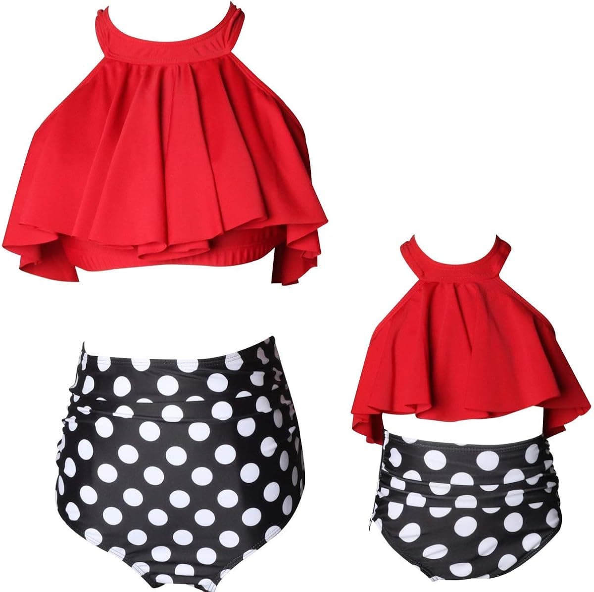 XUNYU Girls Swimsuit Falbala High Waisted Bathing Suit Halter Neck Bikini Swimwear