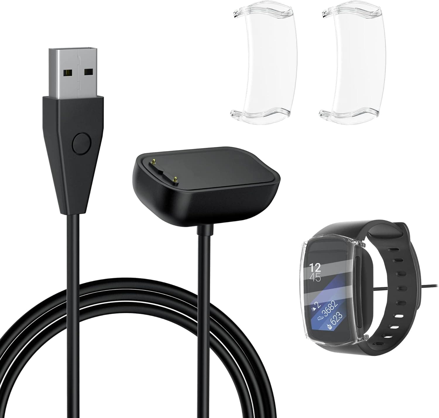 GLDRAM Charging Cable Accessories Kit for Fitbit Charge 5, Magnetic Adsorption Fast Cable with Reset Key, 2 PCS Screen All-Around TPU Protective Case Only for Fitbit Charge 5, Cable 3.3ft, USB Port